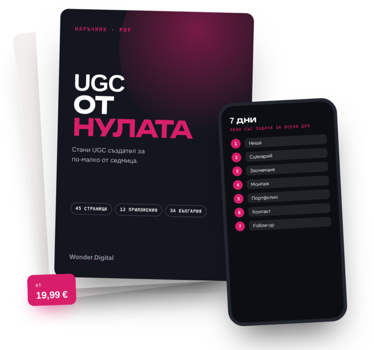 Наръчникът UGC от нулата: корица на PDF файла и седемдневният план на телефон